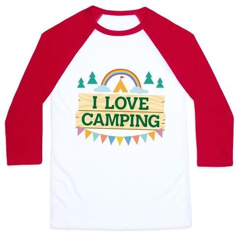 Virgin Teez  Baseball Tee Unisex Classic Baseball Tee / x-small / White/Red I LOVE CAMPING (POCKET CAMP PARODY) UNISEX CLASSIC BASEBALL TEE
