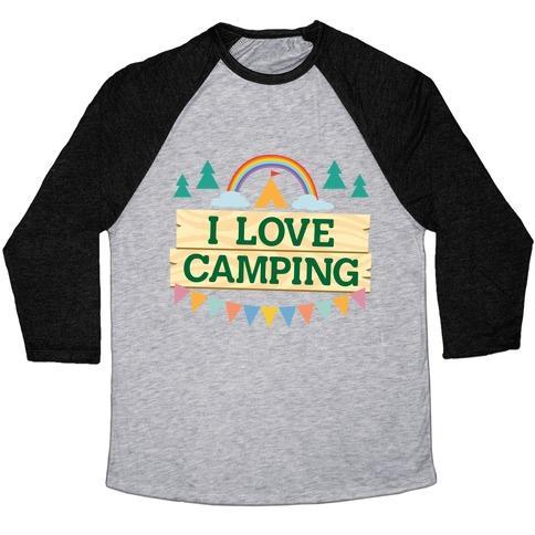 Virgin Teez  Baseball Tee Unisex Tri-Blend Baseball Tee / small / Athletic Gray / Black I LOVE CAMPING (POCKET CAMP PARODY) UNISEX TRI-BLEND BASEBALL TEE