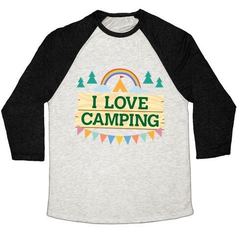 Virgin Teez  Baseball Tee Unisex Tri-Blend Baseball Tee / small / Oatmeal / Black I LOVE CAMPING (POCKET CAMP PARODY) UNISEX TRI-BLEND BASEBALL TEE