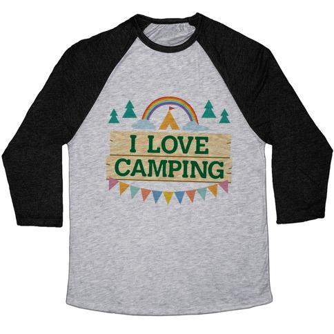 Virgin Teez  Baseball Tee Unisex Tri-Blend Baseball Tee / small / Athletic Gray / Black I LOVE CAMPING (POCKET CAMP PARODY) UNISEX TRI-BLEND BASEBALL TEE