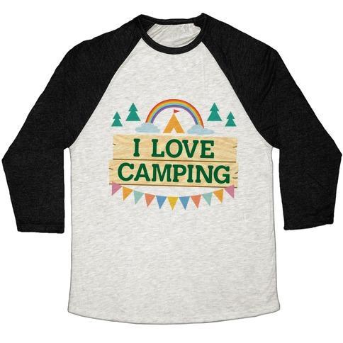 Virgin Teez  Baseball Tee Unisex Tri-Blend Baseball Tee / small / Oatmeal / Black I LOVE CAMPING (POCKET CAMP PARODY) UNISEX TRI-BLEND BASEBALL TEE