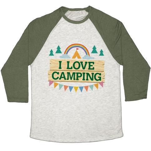 Virgin Teez  Baseball Tee Unisex Tri-Blend Baseball Tee / small / Oatmeal / Moss I LOVE CAMPING (POCKET CAMP PARODY) UNISEX TRI-BLEND BASEBALL TEE