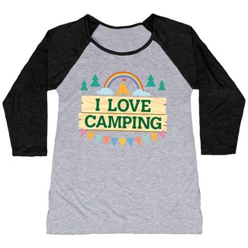 Virgin Teez  Baseball Tee Women's Tri-Blend Baseball Tee / small / Athletic Gray / Black I LOVE CAMPING (POCKET CAMP PARODY) WOMEN'S TRI-BLEND BASEBALL TEE