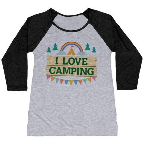 Virgin Teez  Baseball Tee Women's Tri-Blend Baseball Tee / small / Athletic Gray / Black I LOVE CAMPING (POCKET CAMP PARODY) WOMEN'S TRI-BLEND BASEBALL TEE