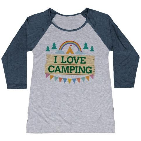 Virgin Teez  Baseball Tee Women's Tri-Blend Baseball Tee / small / Athletic Gray / Navy I LOVE CAMPING (POCKET CAMP PARODY) WOMEN'S TRI-BLEND BASEBALL TEE
