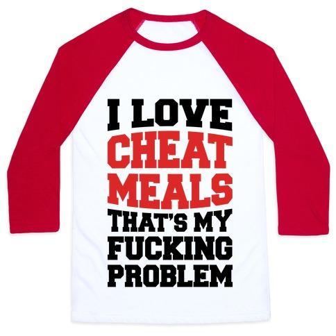 Virgin Teez  Baseball Tee Unisex Classic Baseball Tee / x-small / White/Red I LOVE CHEAT MEALS THAT'S MY F***ING PROBLEM UNISEX CLASSIC BASEBALL TEE