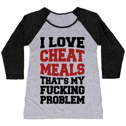 Virgin Teez  Baseball Tee Women's Tri-Blend Baseball Tee / small / Athletic Gray / Black I LOVE CHEAT MEALS THAT'S MY F***ING PROBLEM WOMEN'S TRI-BLEND BASEBALL TEE