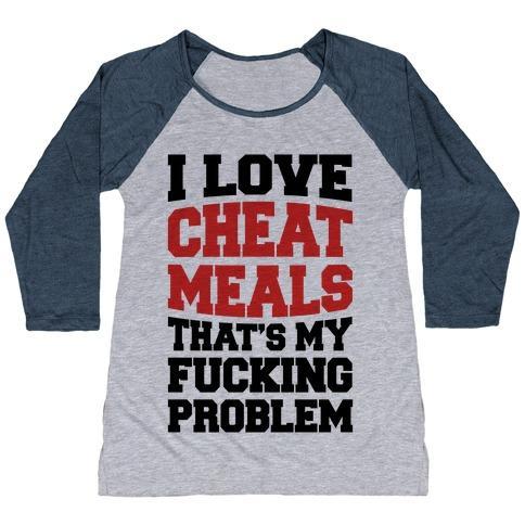 Virgin Teez  Baseball Tee Women's Tri-Blend Baseball Tee / small / Athletic Gray / Navy I LOVE CHEAT MEALS THAT'S MY F***ING PROBLEM WOMEN'S TRI-BLEND BASEBALL TEE