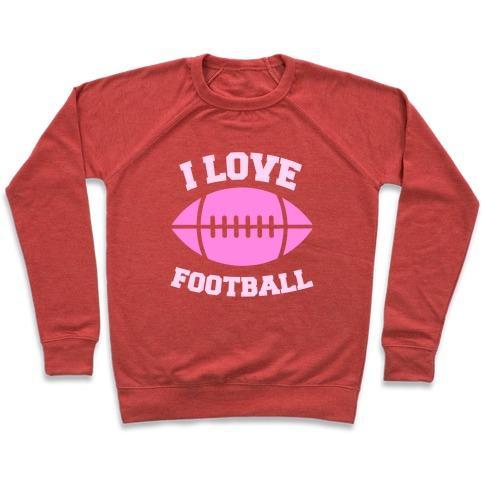Virgin Teez  Pullover Crewneck Sweatshirt / x-small / Heathered Red I LOVE FOOTBALL CREWNECK SWEATSHIRT