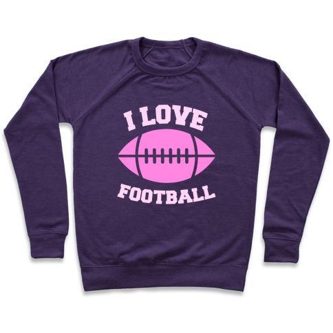 Virgin Teez  Pullover Crewneck Sweatshirt / x-small / Purple I LOVE FOOTBALL CREWNECK SWEATSHIRT