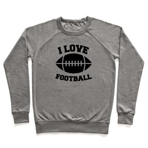 Virgin Teez  Pullover Crewneck Sweatshirt / x-small / Heathered Gray I LOVE FOOTBALL CREWNECK SWEATSHIRT