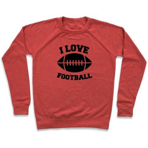 Virgin Teez  Pullover Crewneck Sweatshirt / x-small / Heathered Red I LOVE FOOTBALL CREWNECK SWEATSHIRT