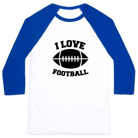 Virgin Teez  Baseball Tee Unisex Classic Baseball Tee / x-small / White/Blue I LOVE FOOTBALL UNISEX CLASSIC BASEBALL TEE
