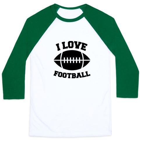Virgin Teez  Baseball Tee Unisex Classic Baseball Tee / x-small / White/Dark Green I LOVE FOOTBALL UNISEX CLASSIC BASEBALL TEE