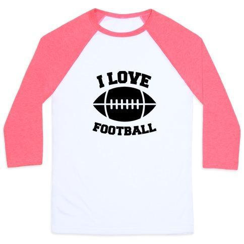 Virgin Teez  Baseball Tee Unisex Classic Baseball Tee / x-small / White/Neon Pink I LOVE FOOTBALL UNISEX CLASSIC BASEBALL TEE