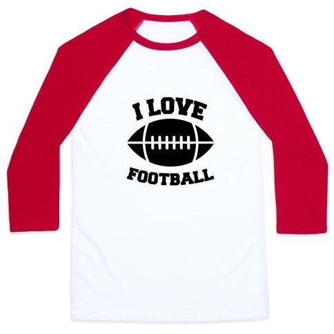 Virgin Teez  Baseball Tee Unisex Classic Baseball Tee / x-small / White/Red I LOVE FOOTBALL UNISEX CLASSIC BASEBALL TEE