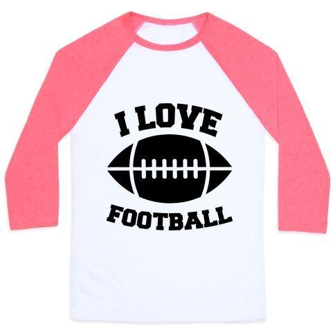 Virgin Teez  Baseball Tee Unisex Classic Baseball Tee / x-small / White/Neon Pink I LOVE FOOTBALL UNISEX CLASSIC BASEBALL TEE