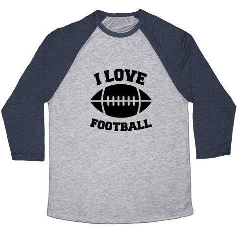 Virgin Teez  Baseball Tee Unisex Tri-Blend Baseball Tee / small / Athletic Gray / Navy I LOVE FOOTBALL UNISEX TRI-BLEND BASEBALL TEE