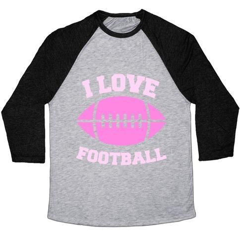 Virgin Teez  Baseball Tee Unisex Tri-Blend Baseball Tee / small / Athletic Gray / Black I LOVE FOOTBALL UNISEX TRI-BLEND BASEBALL TEE