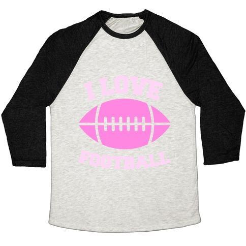 Virgin Teez  Baseball Tee Unisex Tri-Blend Baseball Tee / small / Oatmeal / Black I LOVE FOOTBALL UNISEX TRI-BLEND BASEBALL TEE