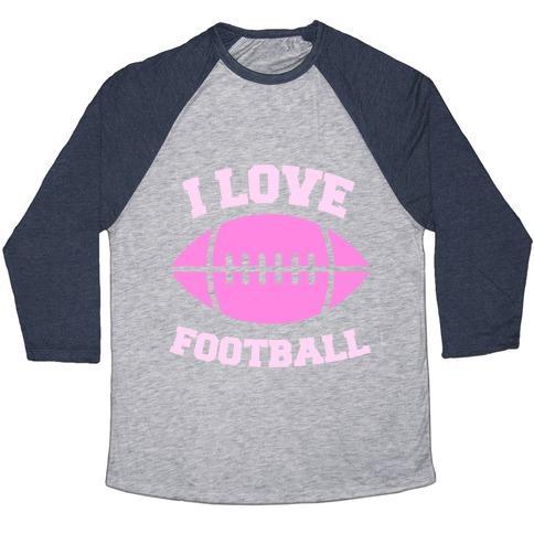 Virgin Teez  Baseball Tee Unisex Tri-Blend Baseball Tee / small / Athletic Gray / Navy I LOVE FOOTBALL UNISEX TRI-BLEND BASEBALL TEE