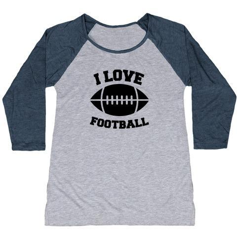 Virgin Teez  Baseball Tee Women's Tri-Blend Baseball Tee / small / Athletic Gray / Navy I LOVE FOOTBALL WOMEN'S TRI-BLEND BASEBALL TEE