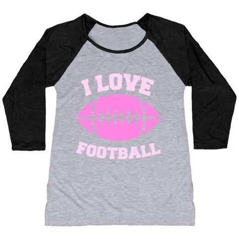 Virgin Teez  Baseball Tee Women's Tri-Blend Baseball Tee / small / Athletic Gray / Black I LOVE FOOTBALL WOMEN'S TRI-BLEND BASEBALL TEE