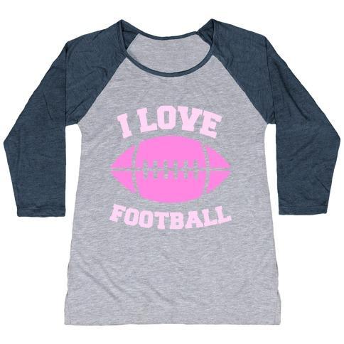 Virgin Teez  Baseball Tee Women's Tri-Blend Baseball Tee / small / Athletic Gray / Navy I LOVE FOOTBALL WOMEN'S TRI-BLEND BASEBALL TEE