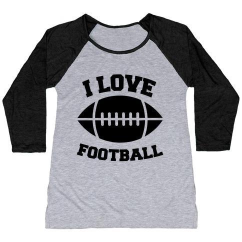 Virgin Teez  Baseball Tee Women's Tri-Blend Baseball Tee / small / Athletic Gray / Black I LOVE FOOTBALL WOMEN'S TRI-BLEND BASEBALL TEE