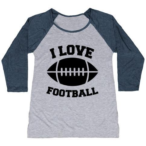 Virgin Teez  Baseball Tee Women's Tri-Blend Baseball Tee / small / Athletic Gray / Navy I LOVE FOOTBALL WOMEN'S TRI-BLEND BASEBALL TEE