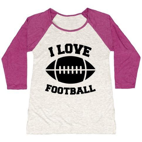 Virgin Teez  Baseball Tee Women's Tri-Blend Baseball Tee / small / Oatmeal / Berry I LOVE FOOTBALL WOMEN'S TRI-BLEND BASEBALL TEE