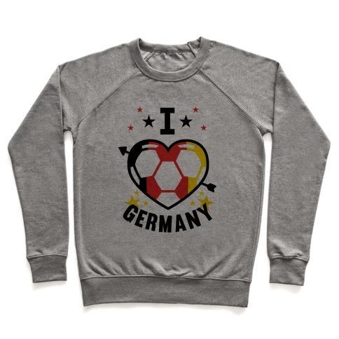 Virgin Teez  Pullover Crewneck Sweatshirt / x-small / Heathered Gray I LOVE GERMANY (SOCCER) CREWNECK SWEATSHIRT