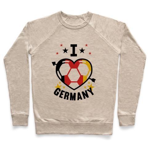 Virgin Teez  Pullover Crewneck Sweatshirt / x-small / Heathered Oatmeal I LOVE GERMANY (SOCCER) CREWNECK SWEATSHIRT