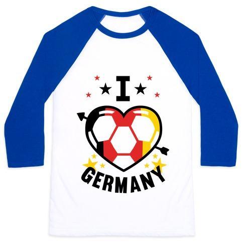 Virgin Teez  Baseball Tee Unisex Classic Baseball Tee / x-small / White/Blue I LOVE GERMANY (SOCCER) UNISEX CLASSIC BASEBALL TEE