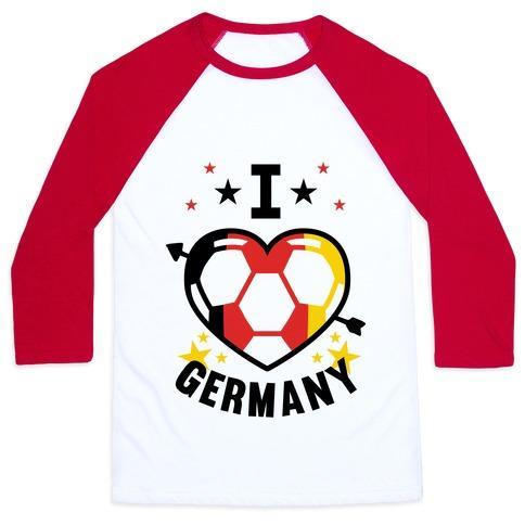 Virgin Teez  Baseball Tee Unisex Classic Baseball Tee / x-small / White/Red I LOVE GERMANY (SOCCER) UNISEX CLASSIC BASEBALL TEE