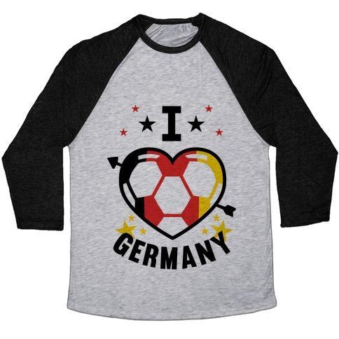 Virgin Teez  Baseball Tee Unisex Tri-Blend Baseball Tee / small / Athletic Gray / Black I LOVE GERMANY (SOCCER) UNISEX TRI-BLEND BASEBALL TEE