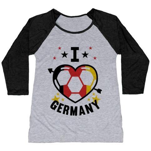 Virgin Teez  Baseball Tee Women's Tri-Blend Baseball Tee / small / Athletic Gray / Black I LOVE GERMANY (SOCCER) WOMEN'S TRI-BLEND BASEBALL TEE