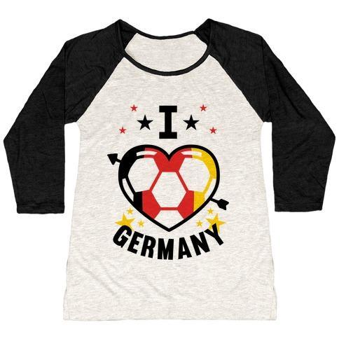 Virgin Teez  Baseball Tee Women's Tri-Blend Baseball Tee / small / Oatmeal / Black I LOVE GERMANY (SOCCER) WOMEN'S TRI-BLEND BASEBALL TEE