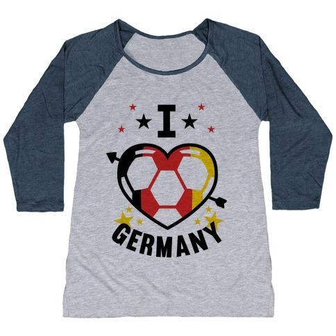 Virgin Teez  Baseball Tee Women's Tri-Blend Baseball Tee / small / Athletic Gray / Navy I LOVE GERMANY (SOCCER) WOMEN'S TRI-BLEND BASEBALL TEE