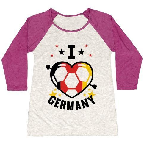 Virgin Teez  Baseball Tee Women's Tri-Blend Baseball Tee / small / Oatmeal / Berry I LOVE GERMANY (SOCCER) WOMEN'S TRI-BLEND BASEBALL TEE