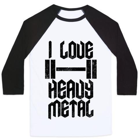 Virgin Teez  Baseball Tee Unisex Classic Baseball Tee / x-small / White/Black I LOVE HEAVY METAL UNISEX CLASSIC BASEBALL TEE