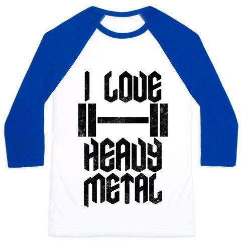 Virgin Teez  Baseball Tee Unisex Classic Baseball Tee / x-small / White/Blue I LOVE HEAVY METAL UNISEX CLASSIC BASEBALL TEE