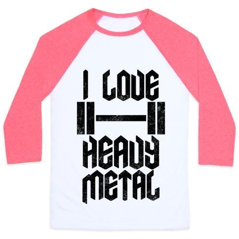 Virgin Teez  Baseball Tee Unisex Classic Baseball Tee / x-small / White/Neon Pink I LOVE HEAVY METAL UNISEX CLASSIC BASEBALL TEE