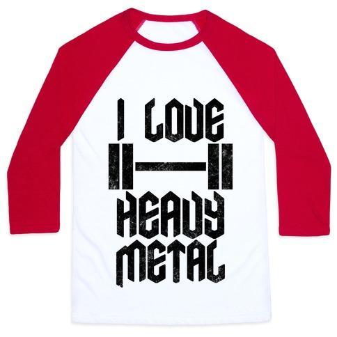 Virgin Teez  Baseball Tee Unisex Classic Baseball Tee / x-small / White/Red I LOVE HEAVY METAL UNISEX CLASSIC BASEBALL TEE