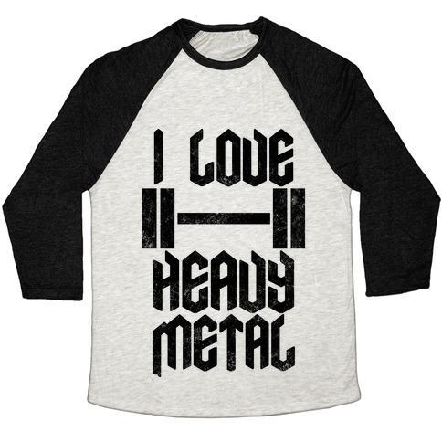 Virgin Teez  Baseball Tee Unisex Tri-Blend Baseball Tee / small / Oatmeal / Black I LOVE HEAVY METAL UNISEX TRI-BLEND BASEBALL TEE