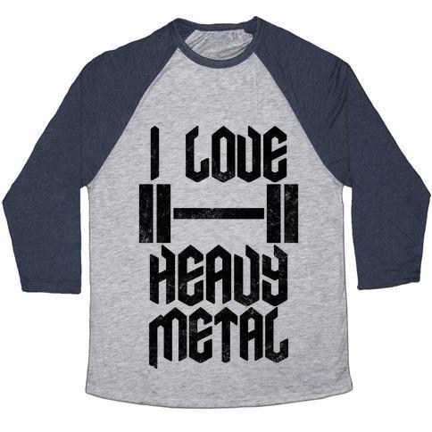 Virgin Teez  Baseball Tee Unisex Tri-Blend Baseball Tee / small / Athletic Gray / Navy I LOVE HEAVY METAL UNISEX TRI-BLEND BASEBALL TEE