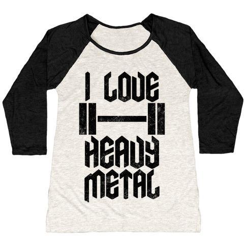 Virgin Teez  Baseball Tee Women's Tri-Blend Baseball Tee / small / Oatmeal / Black I LOVE HEAVY METAL WOMEN'S TRI-BLEND BASEBALL TEE