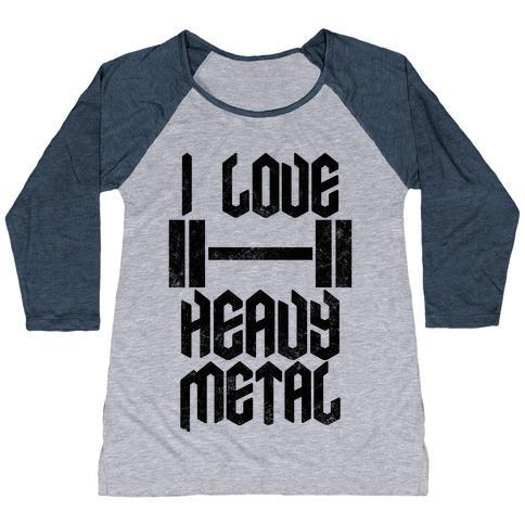 Virgin Teez  Baseball Tee Women's Tri-Blend Baseball Tee / small / Athletic Gray / Navy I LOVE HEAVY METAL WOMEN'S TRI-BLEND BASEBALL TEE