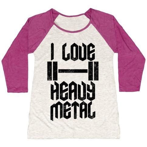 Virgin Teez  Baseball Tee Women's Tri-Blend Baseball Tee / small / Oatmeal / Berry I LOVE HEAVY METAL WOMEN'S TRI-BLEND BASEBALL TEE