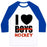 Virgin Teez  Baseball Tee Unisex Classic Baseball Tee / x-small / White/Blue I LOVE HOCKEY MORE THAN BOYS UNISEX CLASSIC BASEBALL TEE